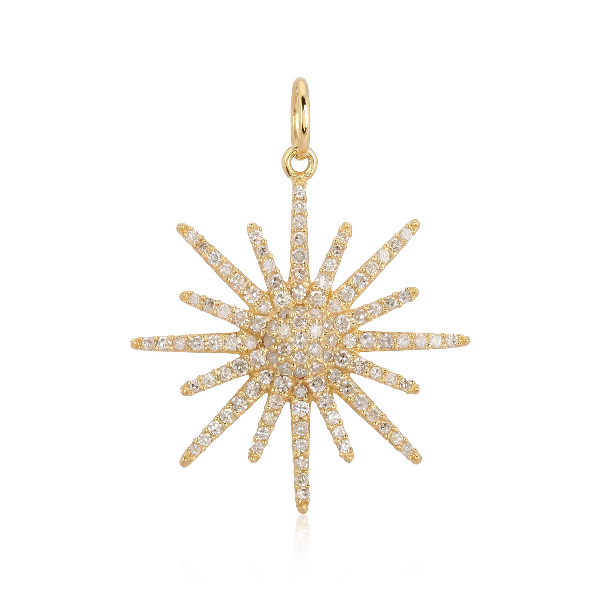 14K Gold Diamond Micro Pave Starburst Necklace Charm - Charms & Pendants - Izakov Diamonds + Fine Jewelry