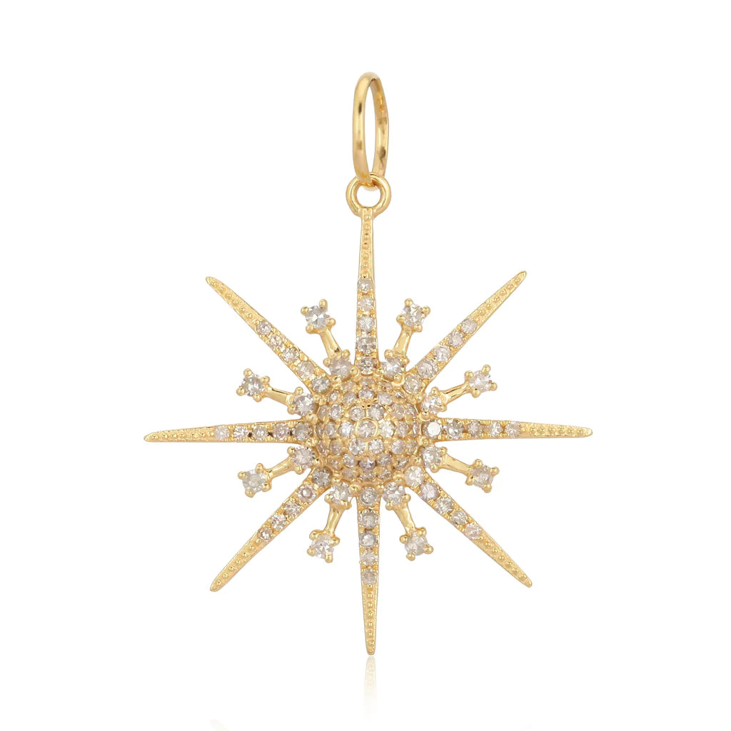 14K Gold Diamond Micro Pave Sunburst Necklace Charm Yellow Gold Izakov Diamonds + Fine Jewelry