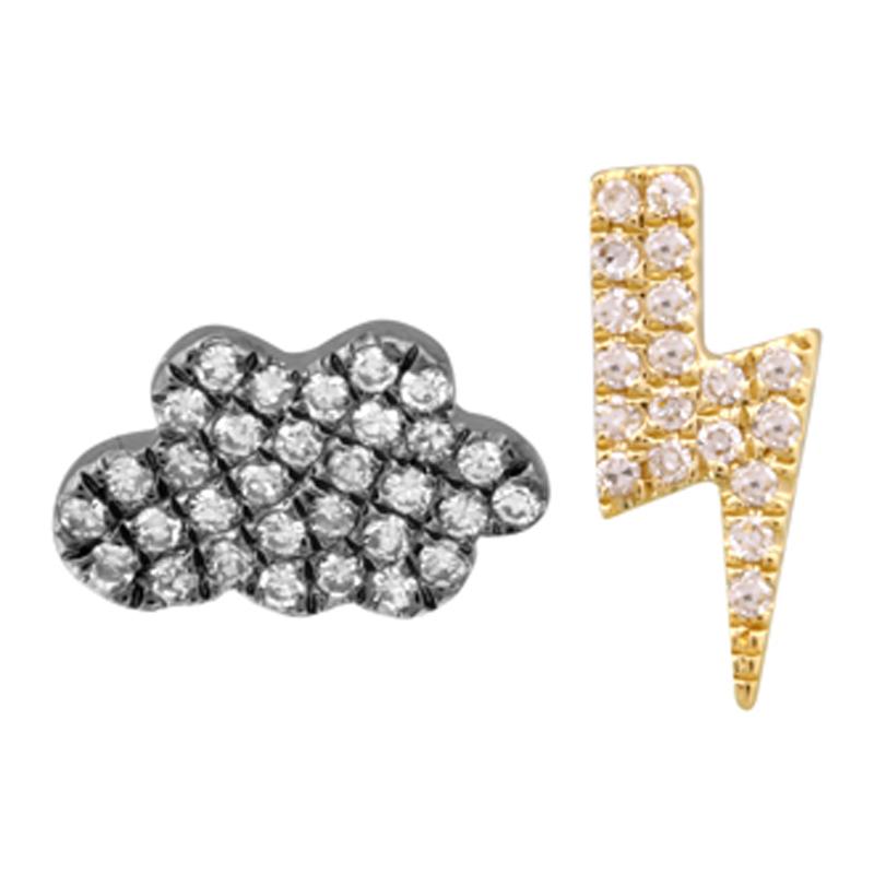 14K Gold Diamond Pave Bolt + Cloud Mismatch Button Earrings Multi Izakov Diamonds + Fine Jewelry