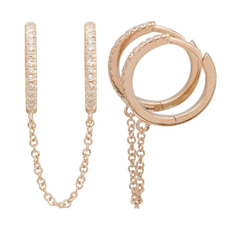 14K Gold Diamond Pave Chained Huggies Earring Rose Gold Izakov Diamonds + Fine Jewelry