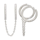 14K Gold Diamond Pave Chained Huggies Earring - Earrings - Izakov Diamonds + Fine Jewelry