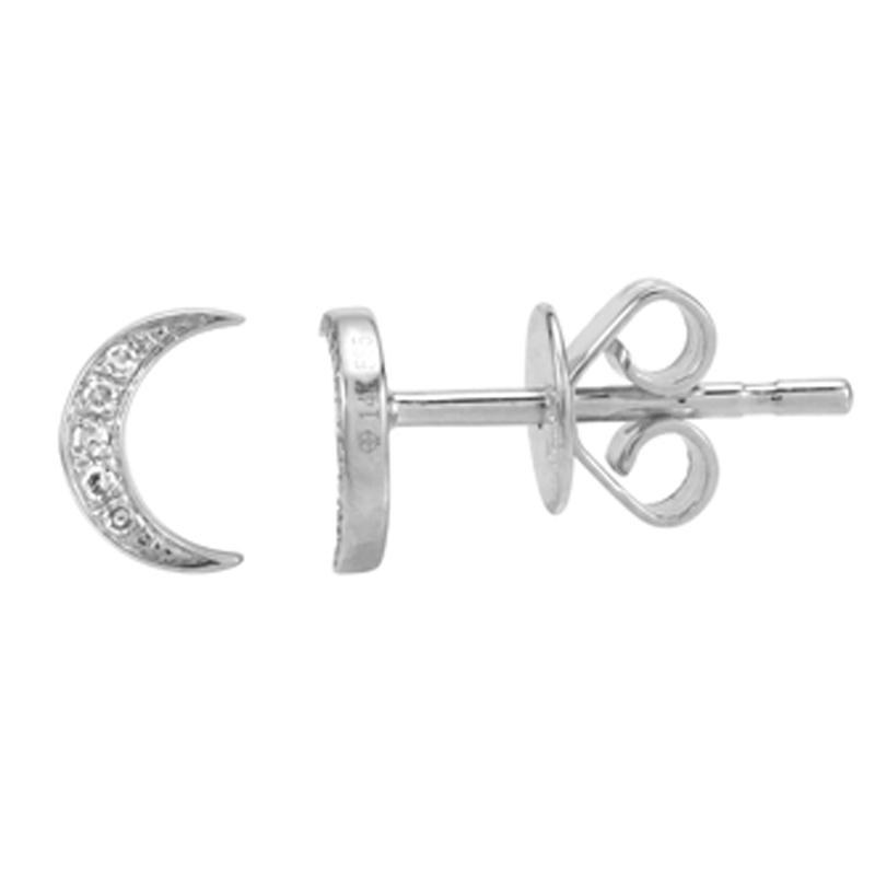 14K Gold Diamond Pave Crescent Moon Button Earrings White Gold Izakov Diamonds + Fine Jewelry