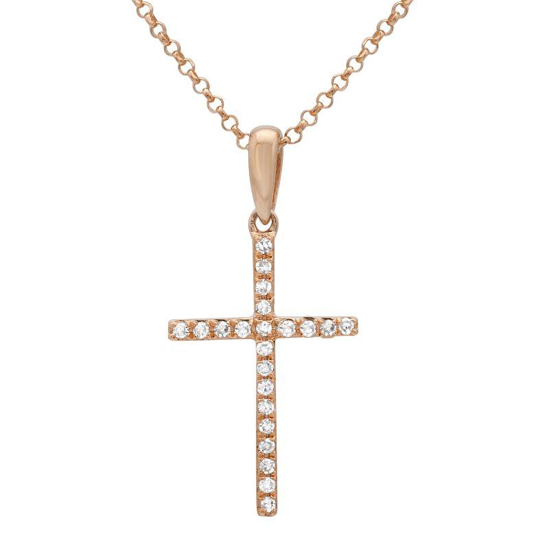 14K Gold Diamond Pave Cross Necklace Rose Gold Izakov Diamonds + Fine Jewelry