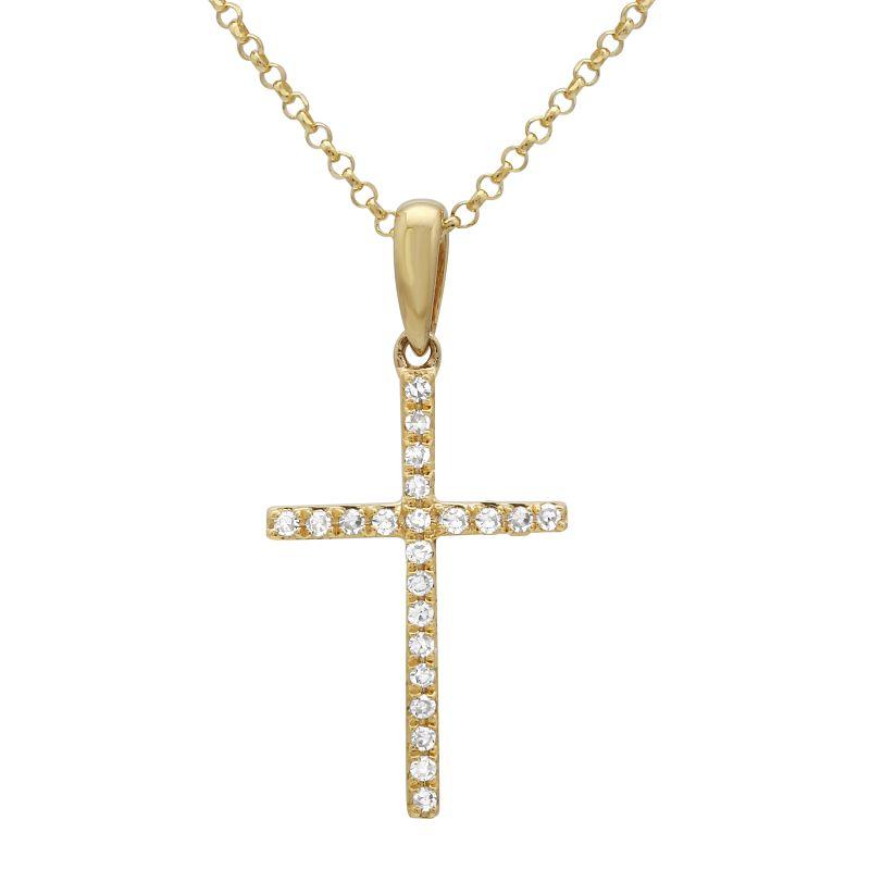 14K Gold Diamond Pave Cross Necklace Yellow Gold Izakov Diamonds + Fine Jewelry