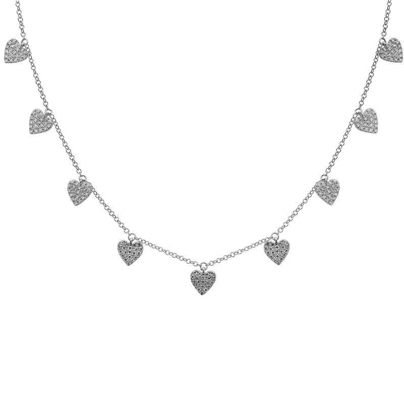 14K Gold Diamond Pave Dangling Hearts Necklace White Gold Izakov Diamonds + Fine Jewelry