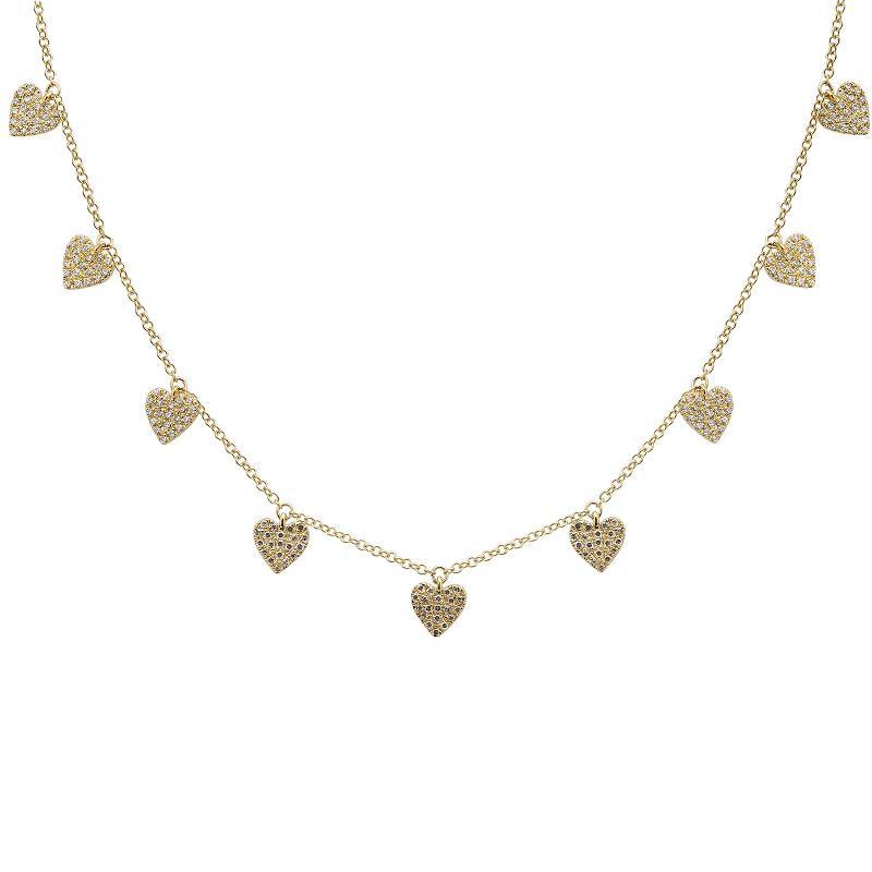 14K Gold Diamond Pave Dangling Hearts Necklace Yellow Gold Izakov Diamonds + Fine Jewelry