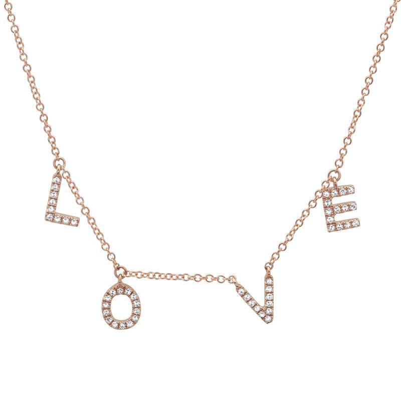14K Gold Diamond Pave Dangling Love Statement Necklace Rose Gold Izakov Diamonds + Fine Jewelry