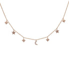 14K Gold Diamond Pave Dangling Moon + Stars Necklace Rose Gold Izakov Diamonds + Fine Jewelry