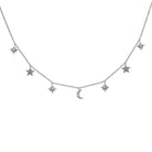 14K Gold Diamond Pave Dangling Moon + Stars Necklace White Gold Izakov Diamonds + Fine Jewelry