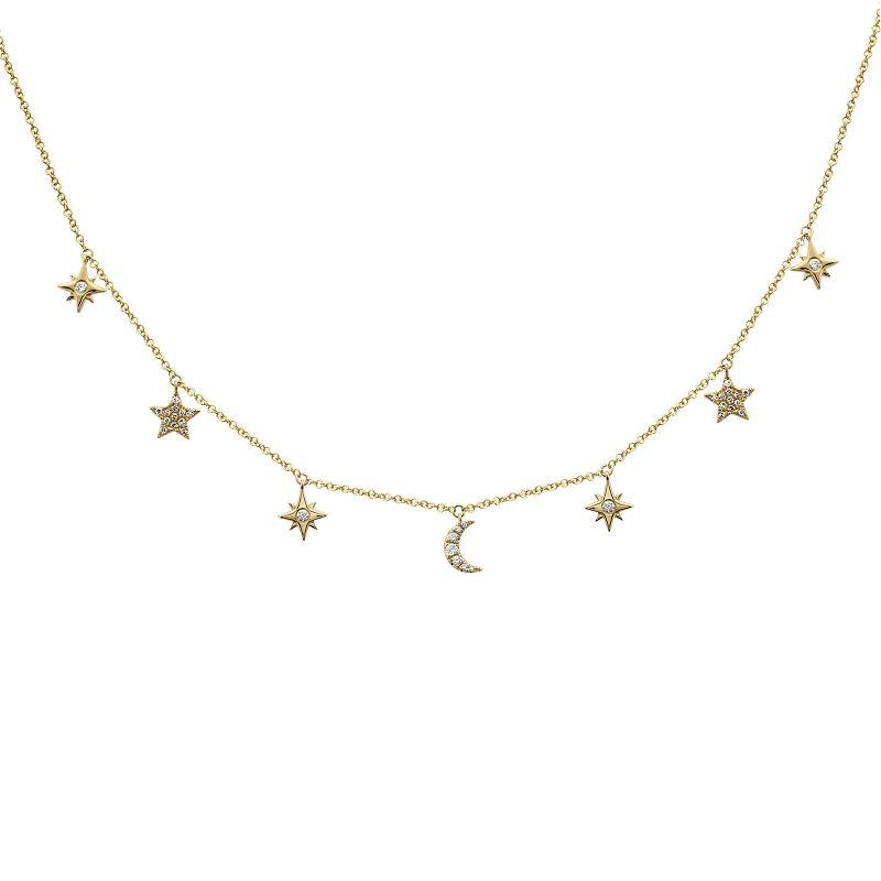 14K Gold Diamond Pave Dangling Moon Stars Necklace – IZAKOV