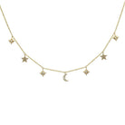 14K Gold Diamond Pave Dangling Moon + Stars Necklace Yellow Gold Izakov Diamonds + Fine Jewelry
