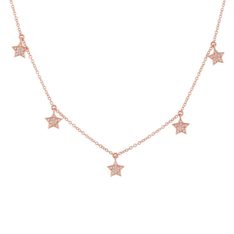 14K Gold Diamond Pave Dangling Stars Necklace Rose Gold Izakov Diamonds + Fine Jewelry