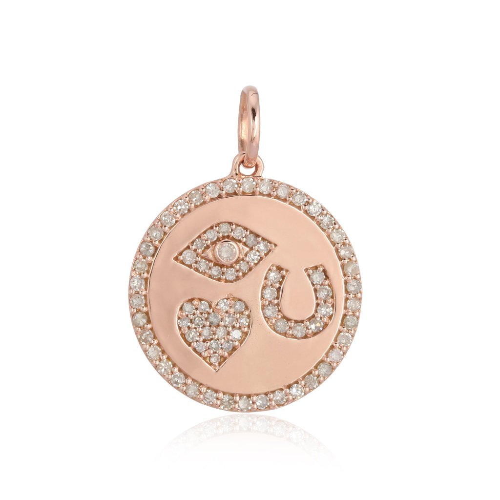 14K Gold Diamond Pave Eye Heart U Coin Necklace Charm Rose Gold Izakov Diamonds + Fine Jewelry