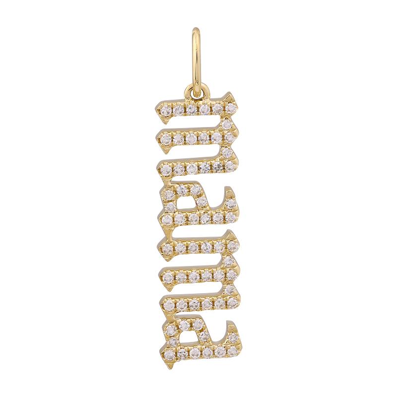 14K Gold Diamond Pave Gothic Mama Necklace Charm Yellow Gold Charms & Pendants by Izakov Diamonds + Fine Jewelry | Izakov
