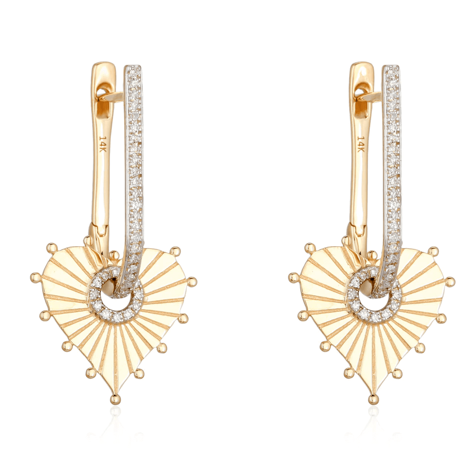 14K Gold Diamond Pave Heart Charm U Hoop Earrings - Earrings - Izakov Diamonds + Fine Jewelry