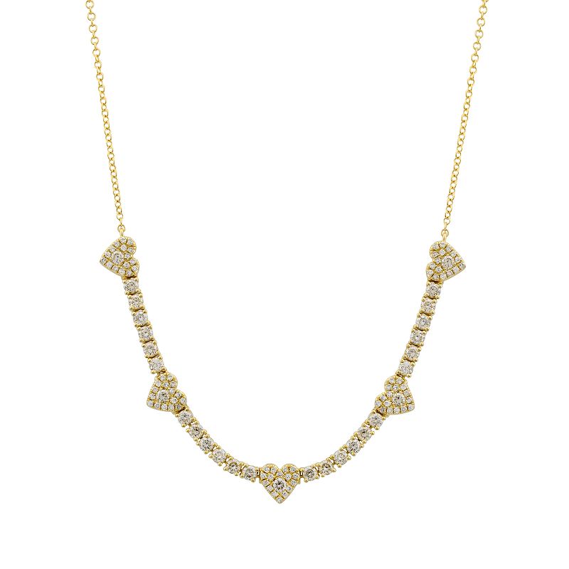 14K Gold Diamond Pave Hearts Tennis Chain Necklace Yellow Gold Izakov Diamonds + Fine Jewelry