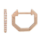 14K Gold Diamond Pave Hexagon Huggies - Earrings - Izakov Diamonds + Fine Jewelry