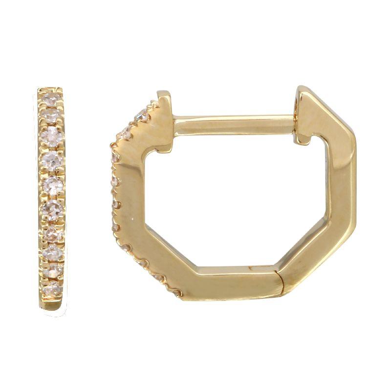 14K Gold Diamond Pave Hexagon Huggies Yellow Gold Izakov Diamonds + Fine Jewelry