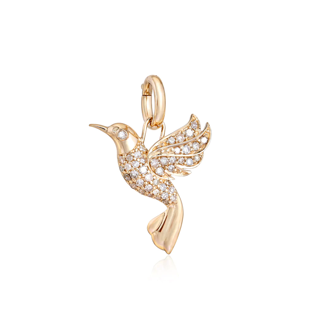 14K Gold Diamond Pave Hummingbird Necklace Charm Yellow Gold Izakov Diamonds + Fine Jewelry