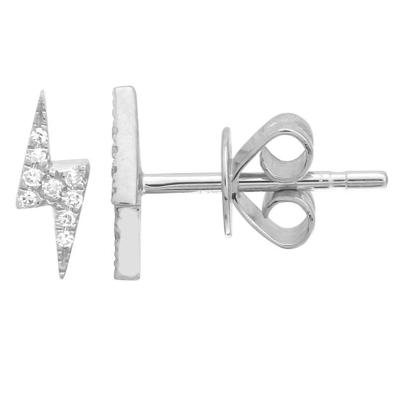 14K Gold Diamond Pave Lightning Bolt Button Earrings White Gold Izakov Diamonds + Fine Jewelry