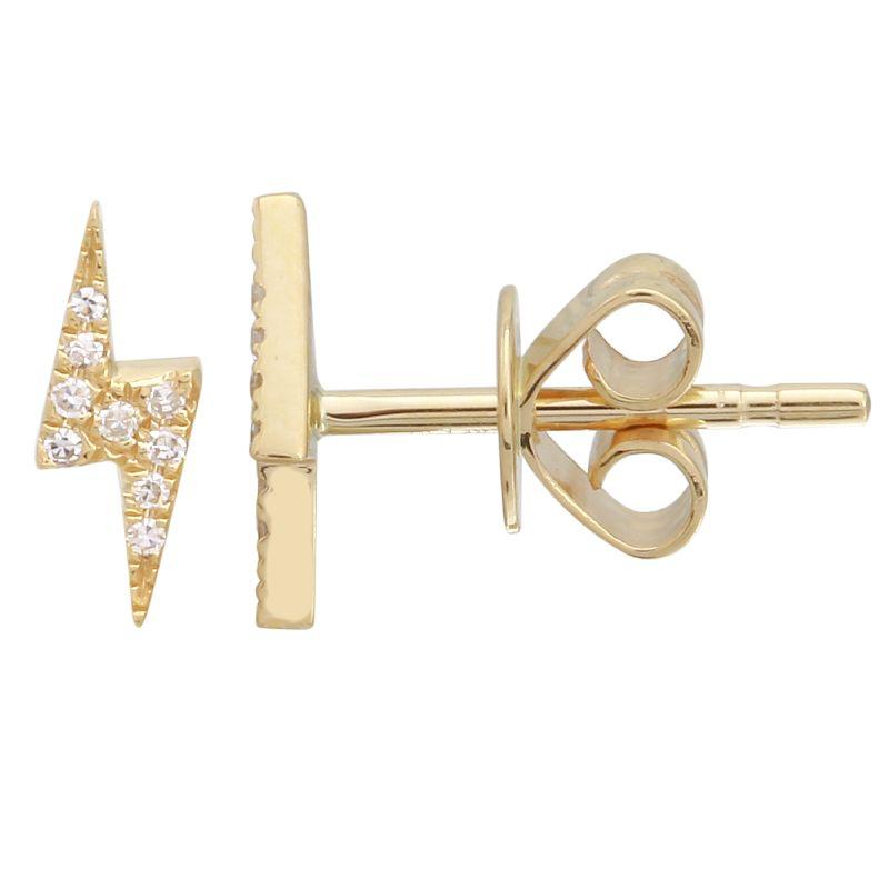 14K Gold Diamond Pave Lightning Bolt Button Earrings - Earrings - Izakov Diamonds + Fine Jewelry