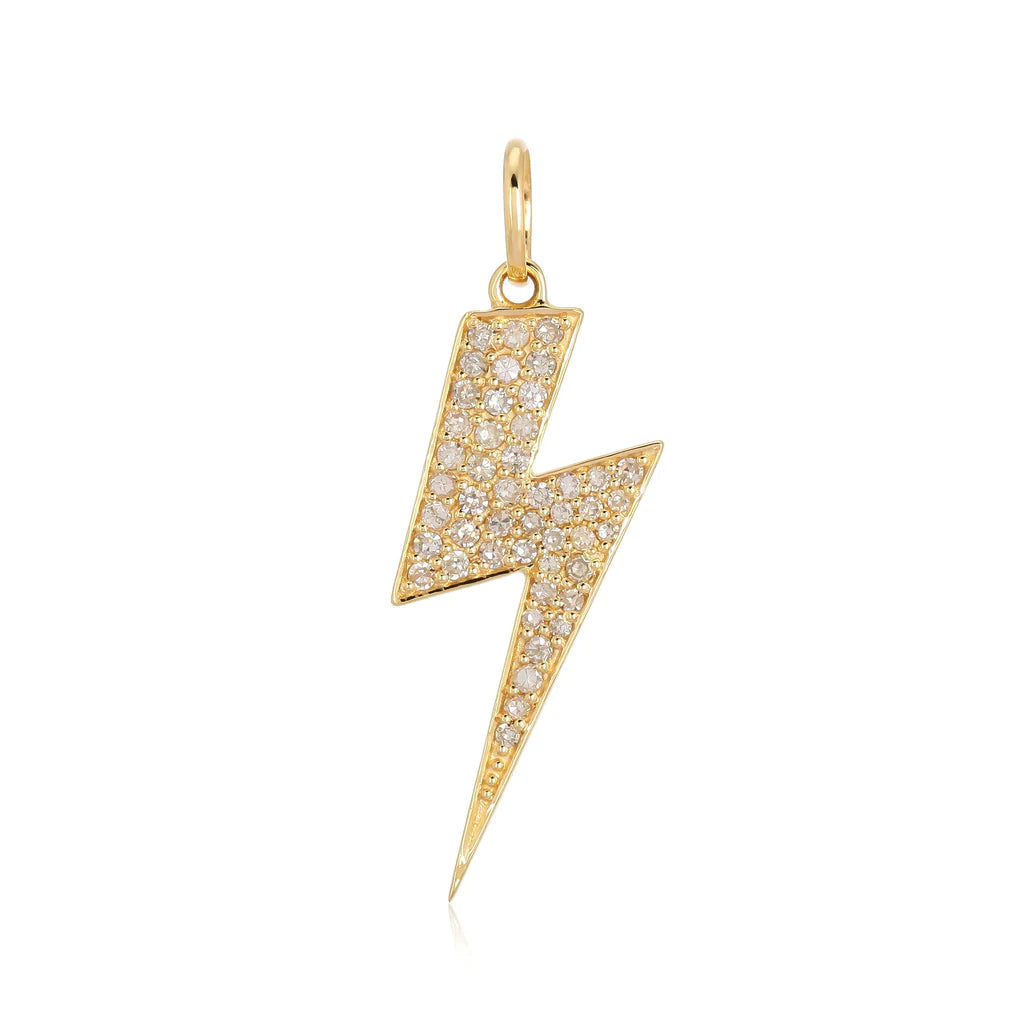14K Gold Diamond Pave Lightning Bolt Necklace Charm Izakov Diamonds + Fine Jewelry