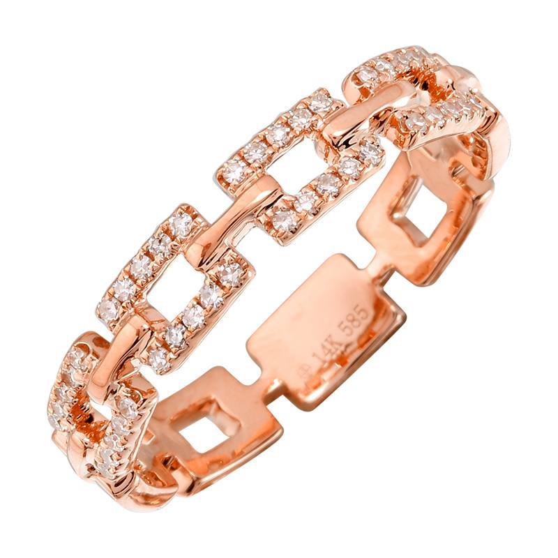 14K Gold Diamond Pave Links Ring 6.5 / Rose Gold Izakov Diamonds + Fine Jewelry