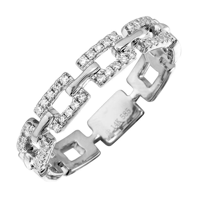 14K Gold Diamond Pave Links Ring 6.5 / White Gold Izakov Diamonds + Fine Jewelry
