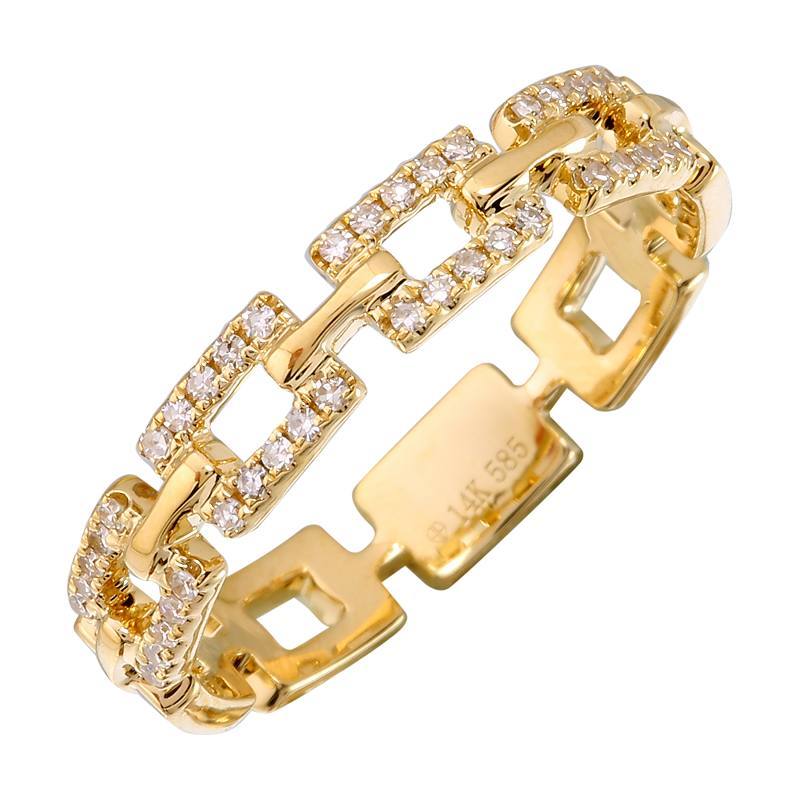 14K Gold Diamond Pave Links Ring 6.5 / Yellow Gold Izakov Diamonds + Fine Jewelry