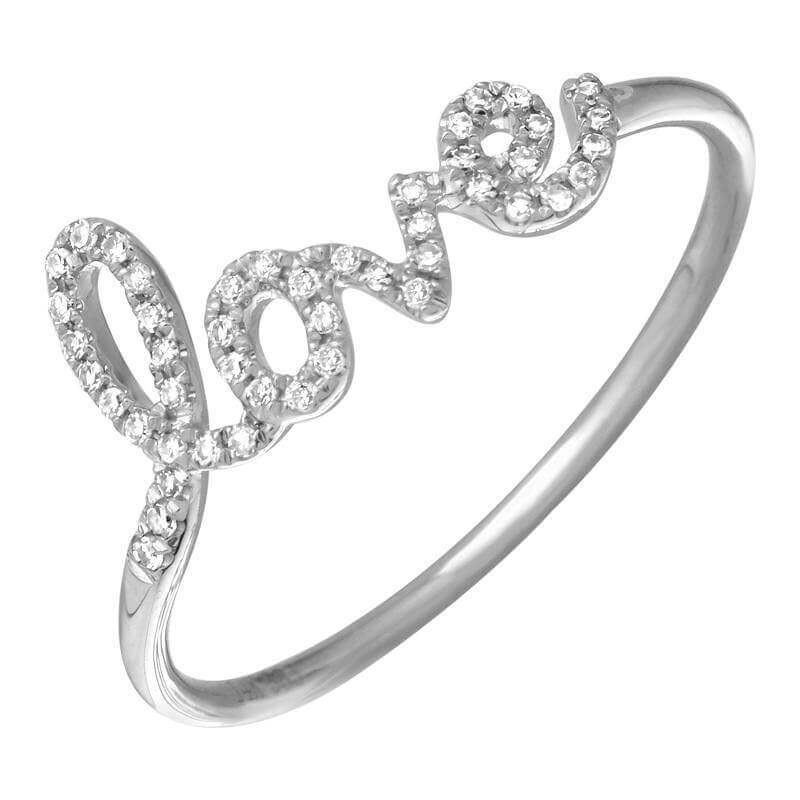 14K Gold Diamond Pave Love Statement Script Ring - Rings - Izakov Diamonds + Fine Jewelry