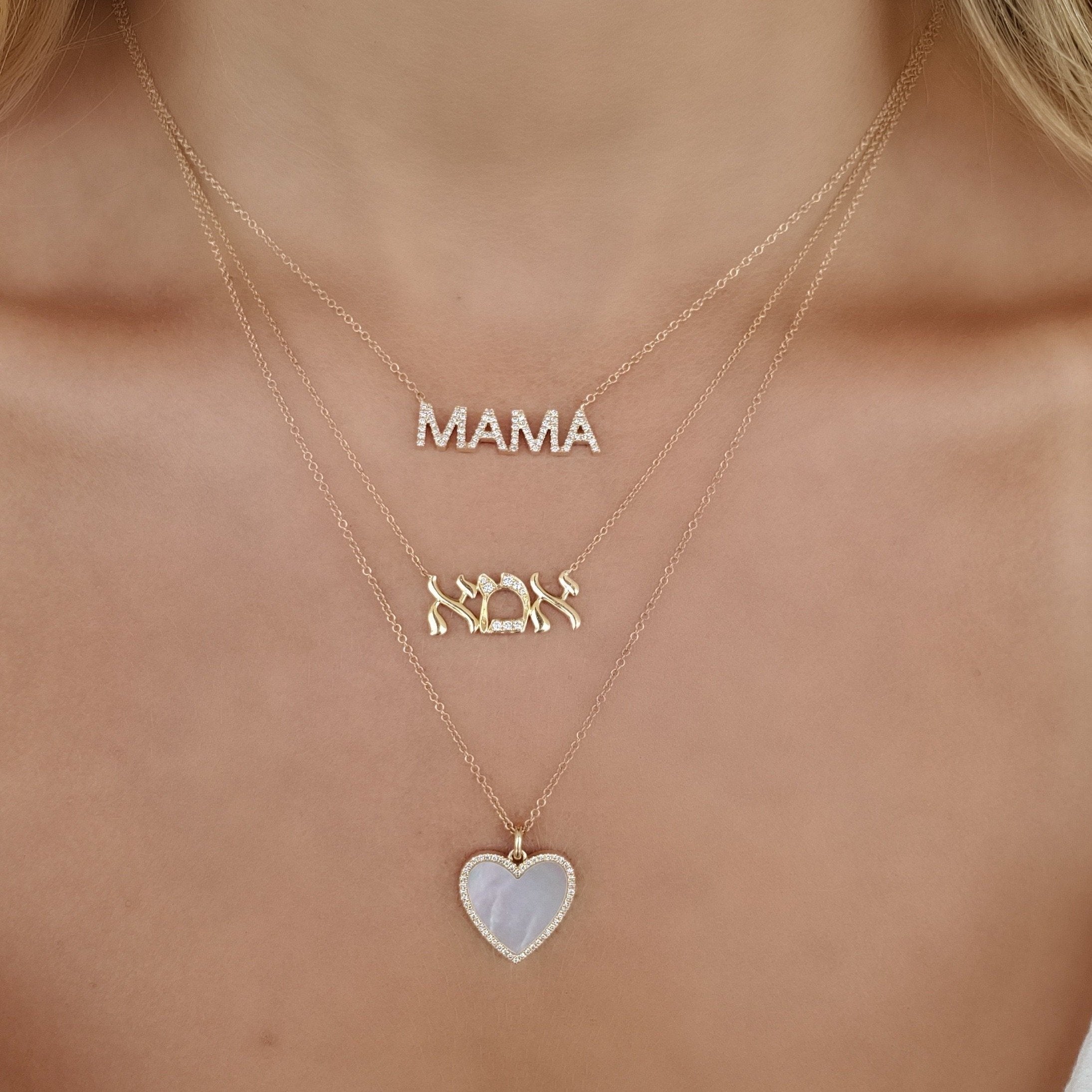 14K Gold Diamond Pave Mama Statement Necklace Izakov Diamonds + Fine Jewelry
