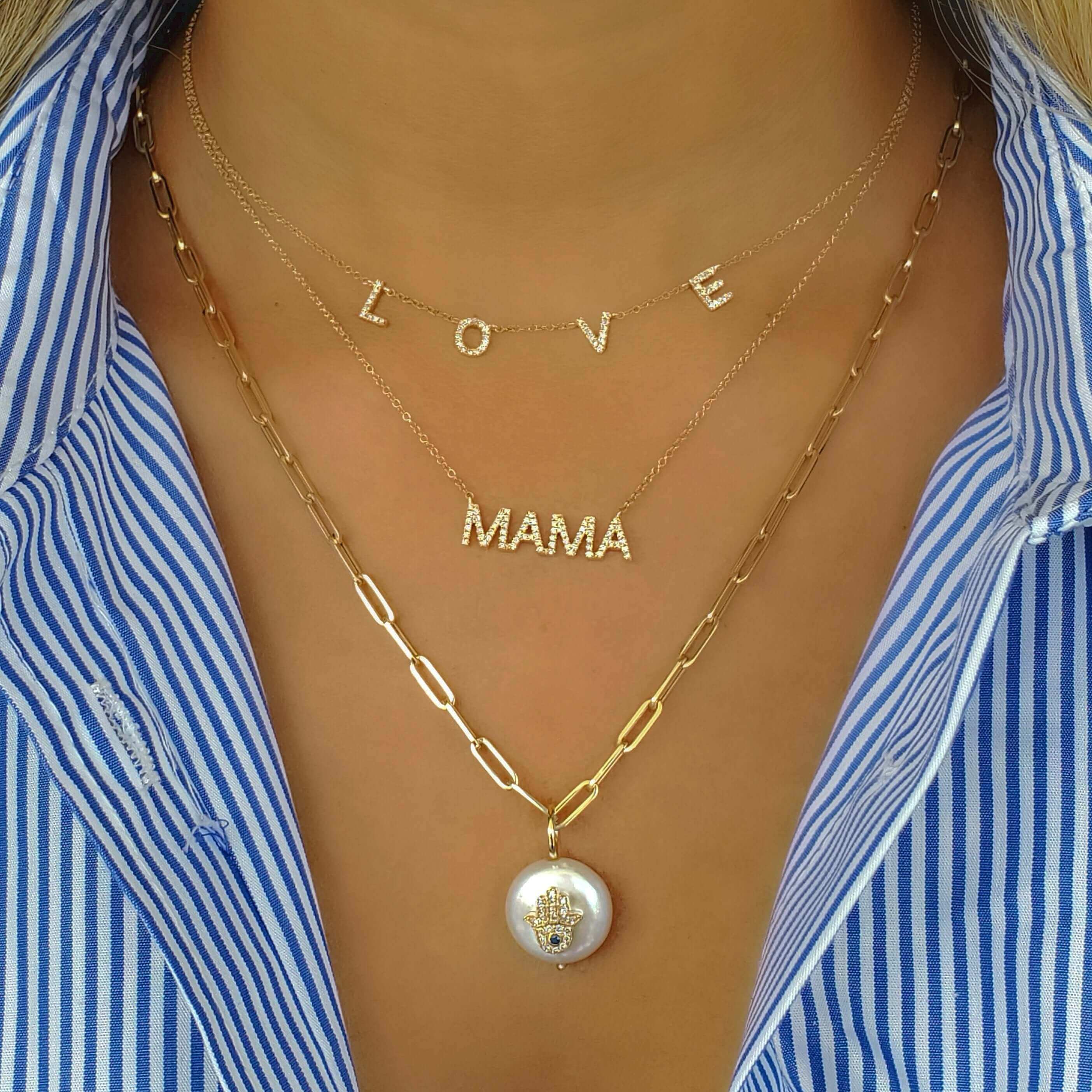 14K Gold Diamond Pave Mama Statement Necklace Izakov Diamonds + Fine Jewelry