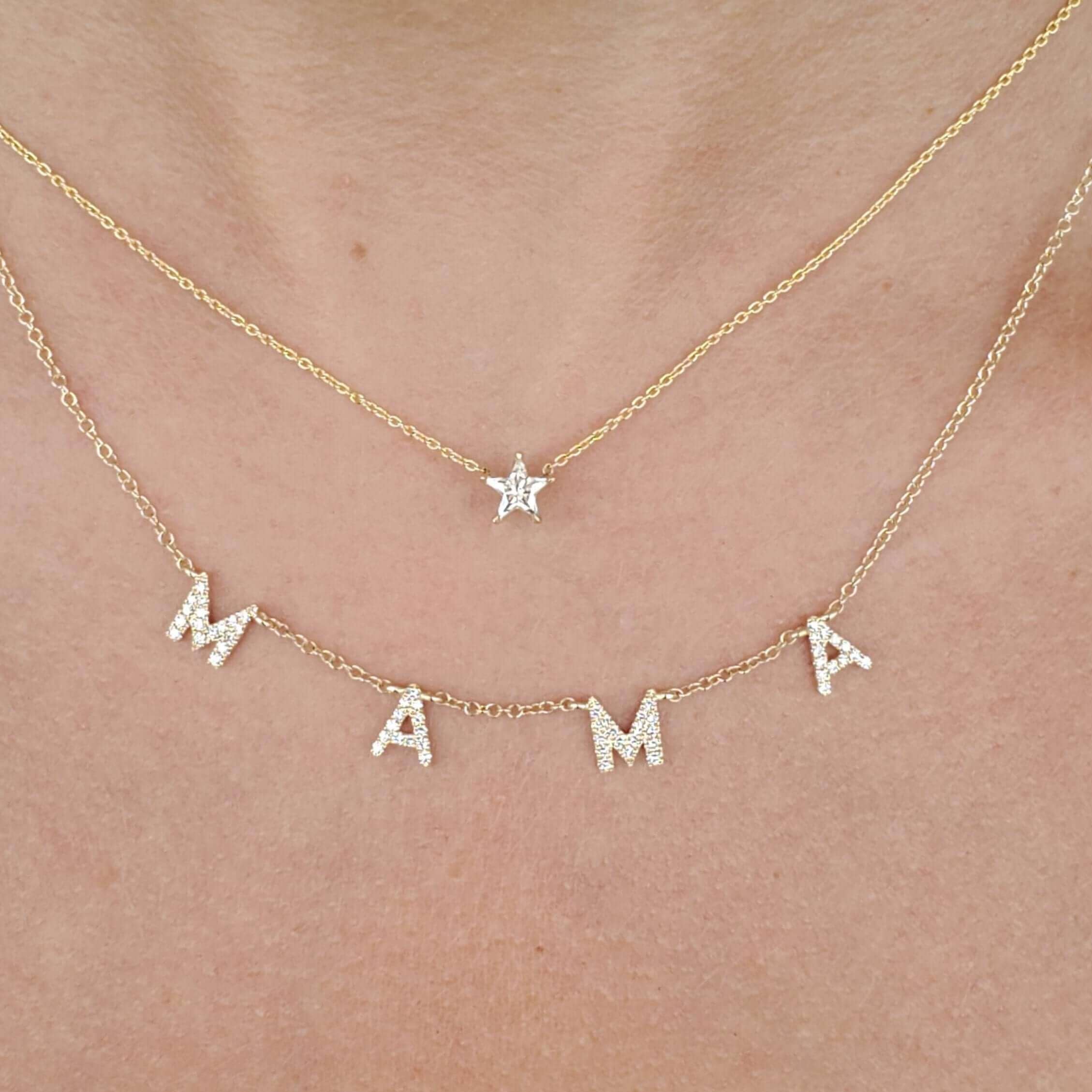 14K Gold Diamond Pave Mama Station Statement Necklace Izakov Diamonds + Fine Jewelry