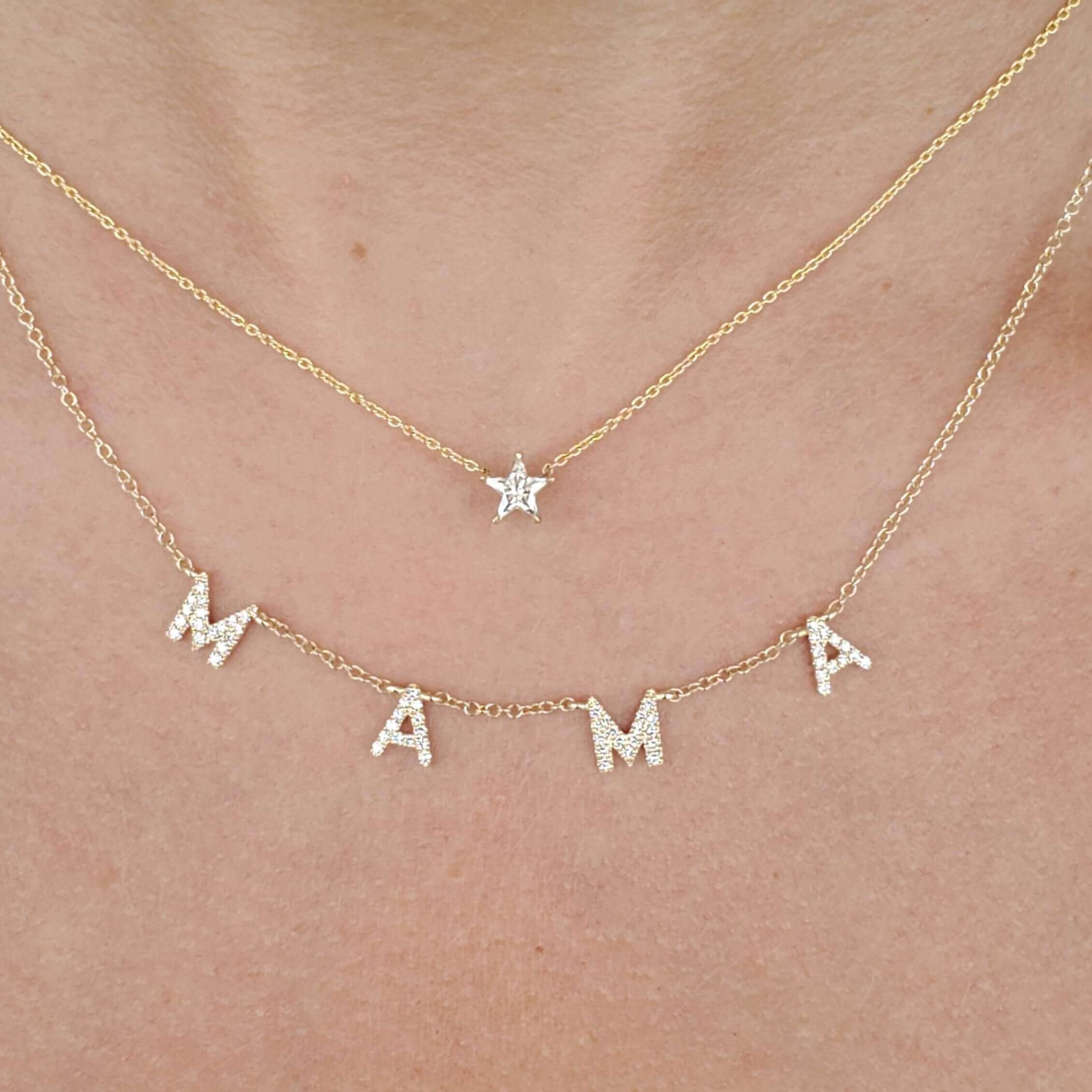 14K Gold Diamond Pave Mama Station Statement Necklace Izakov Diamonds + Fine Jewelry