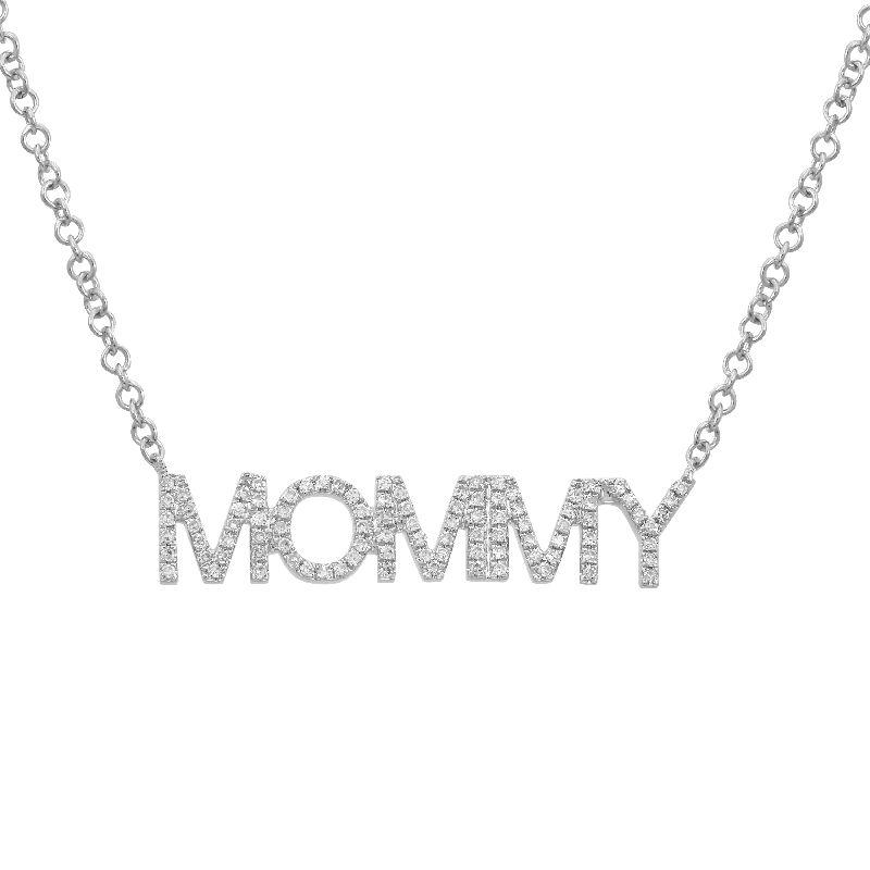 14K Gold Diamond Pave Mommy Statement Necklace White Gold Izakov Diamonds + Fine Jewelry