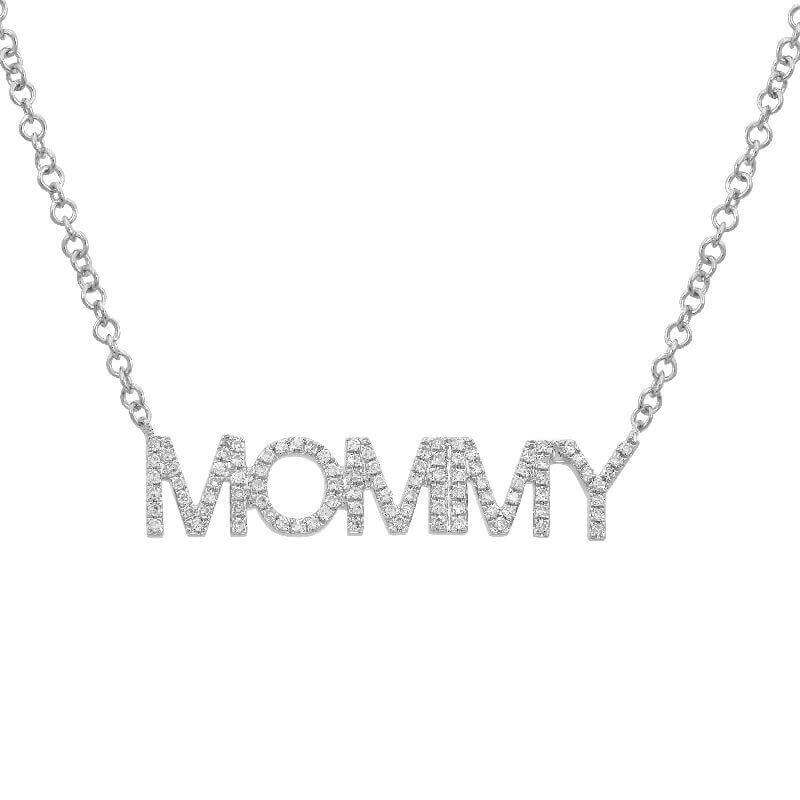 14K Gold Diamond Pave Mommy Statement Necklace White Gold Izakov Diamonds + Fine Jewelry
