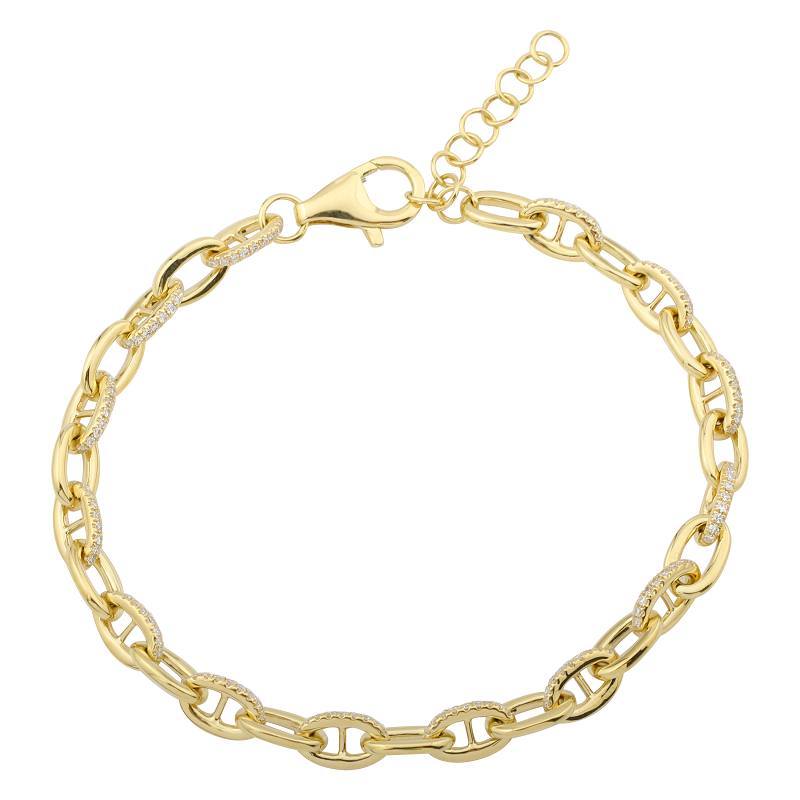 14K Gold Diamond Pave Oval Mariner Link Bracelet - Bracelets - Izakov Diamonds + Fine Jewelry