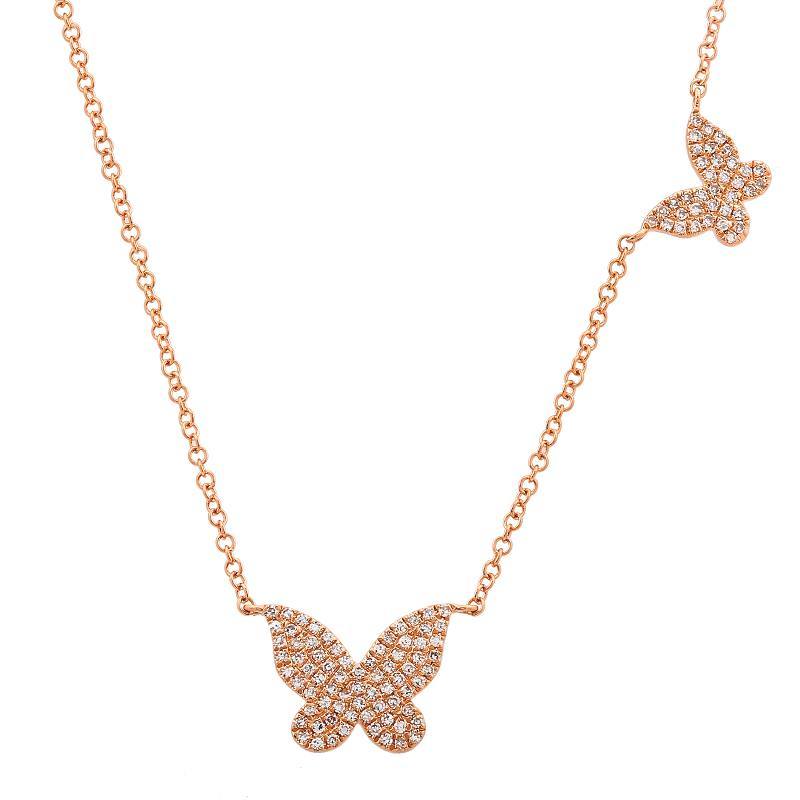 14K Gold Diamond Pave Papillon Butterflies Duo Necklace Rose Gold Izakov Diamonds + Fine Jewelry