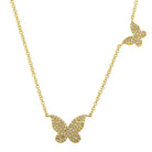 14K Gold Diamond Pave Papillon Butterflies Duo Necklace Yellow Gold Izakov Diamonds + Fine Jewelry