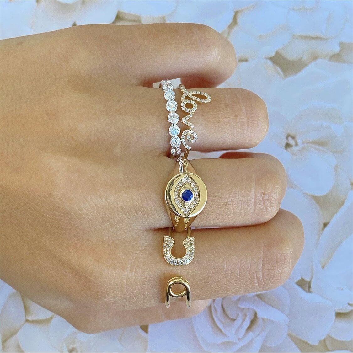 14K Gold Diamond Pave Safety Pin Wrap Ring - Rings - Izakov Diamonds + Fine Jewelry