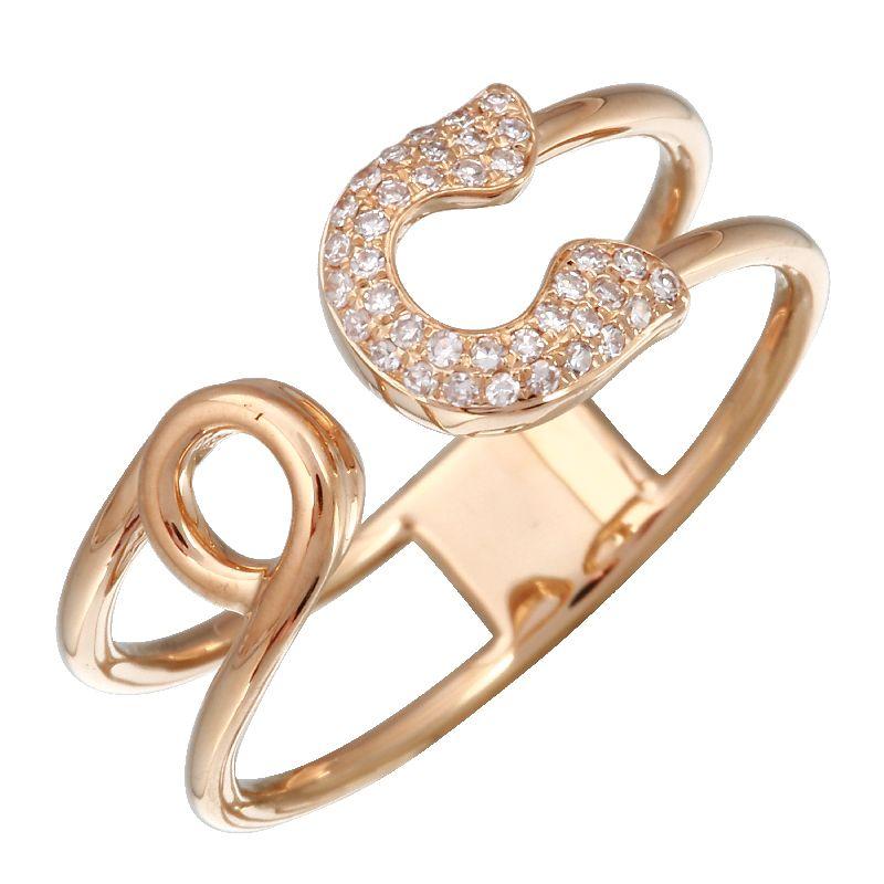 14K Gold Diamond Pave Safety Pin Wrap Ring 6.5 / Rose Gold Izakov Diamonds + Fine Jewelry