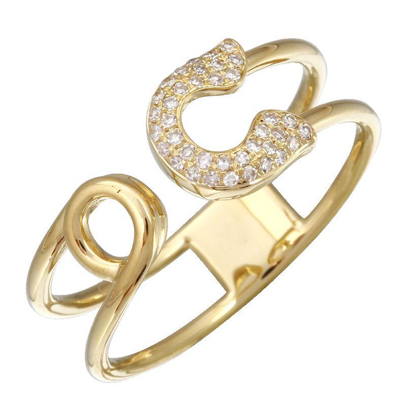 14K Gold Diamond Pave Safety Pin Wrap Ring 6.5 / Yellow Gold Izakov Diamonds + Fine Jewelry