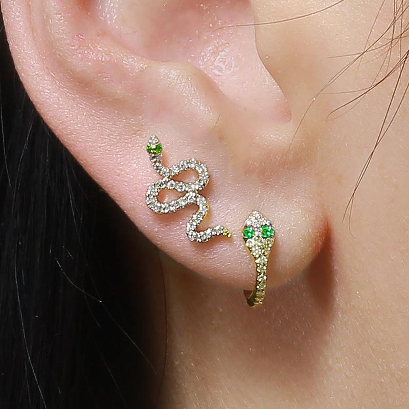 14K Gold Diamond Pave Viper Button Earrings - Earrings - Izakov Diamonds + Fine Jewelry