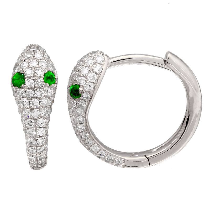 14K Gold Diamond Pave Viper Huggie Earrings White Gold Izakov Diamonds + Fine Jewelry