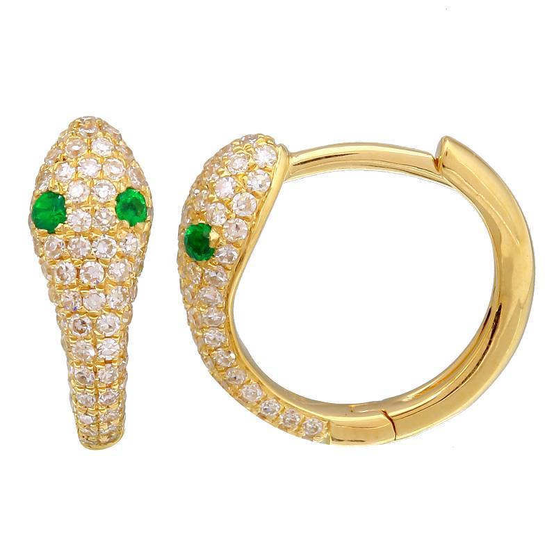 14K Gold Diamond Pave Viper Huggie Earrings Yellow Gold Izakov Diamonds + Fine Jewelry