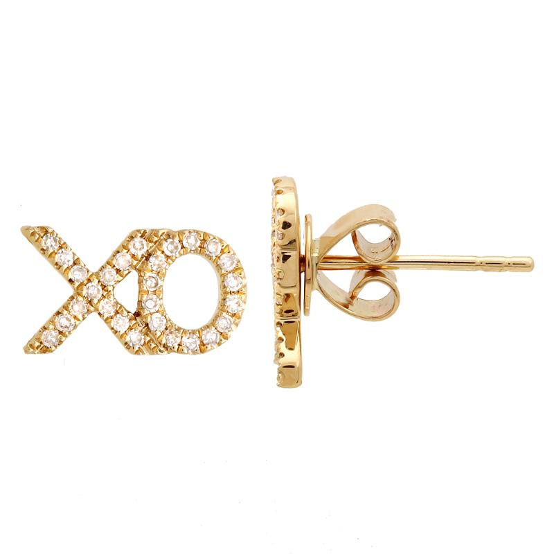 14K Gold Diamond Pave XO Button Earrings Yellow Gold Izakov Diamonds + Fine Jewelry