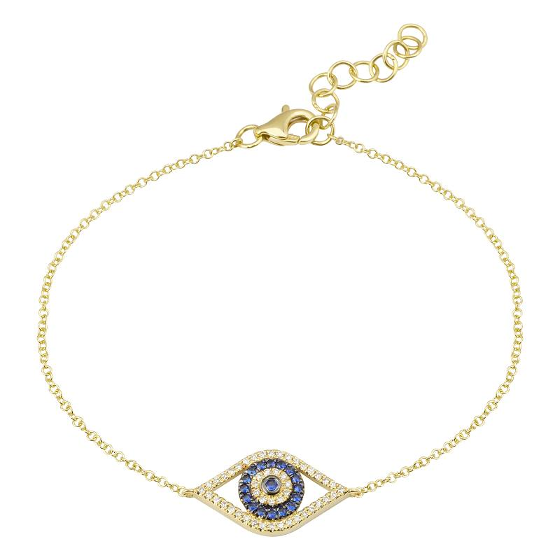 14K Gold Diamond & Sapphire Evil Eye Bracelet - Bracelets - Izakov Diamonds + Fine Jewelry