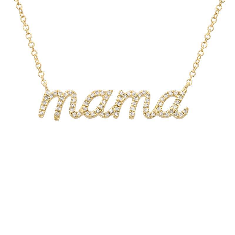 14K Gold Diamond Script Mama Statement Necklace Yellow Gold Izakov Diamonds + Fine Jewelry
