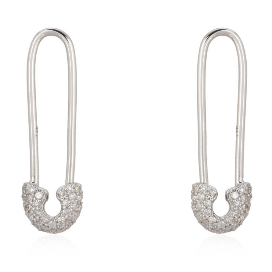 14K Gold Diamond Small Safety Pin Earrings Pair / White Gold Izakov Diamonds + Fine Jewelry