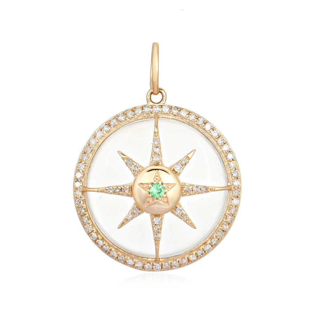 14K Gold Diamond Starburst Crystal Necklace Charm Yellow Gold Izakov Diamonds + Fine Jewelry